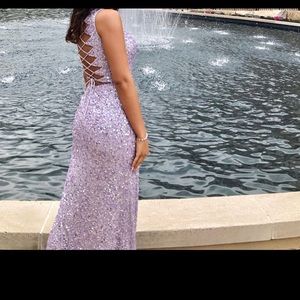 Sequined lavender prom dress